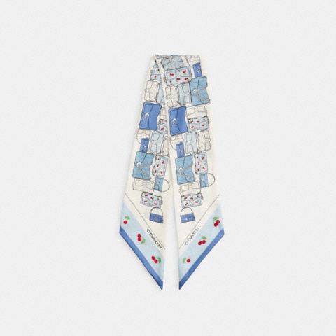 Женские аксессуары Coach Tabby Cherry Print Silk Wide Skinny Scarf