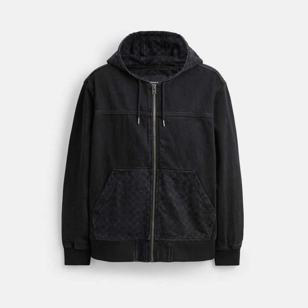 COACH®,Signature Denim Zip Jacket,,Front View