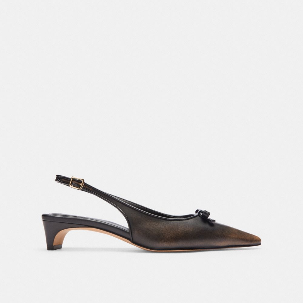 COACH®,Bow Slingback Heel In Loved Leather,,Angle View