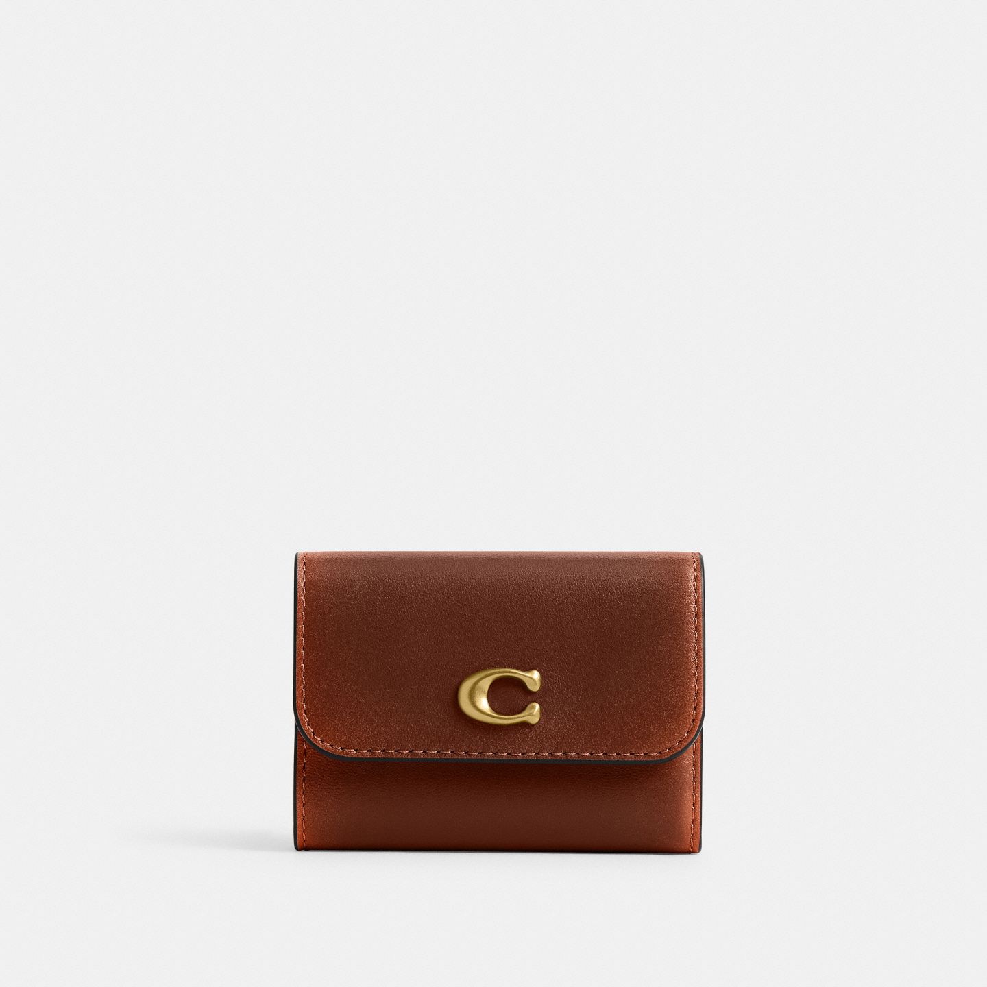 Женский кошелёк Coach Essential Card Holder In Loved Leather, цвет: Латунный / Коричневый — фото 1