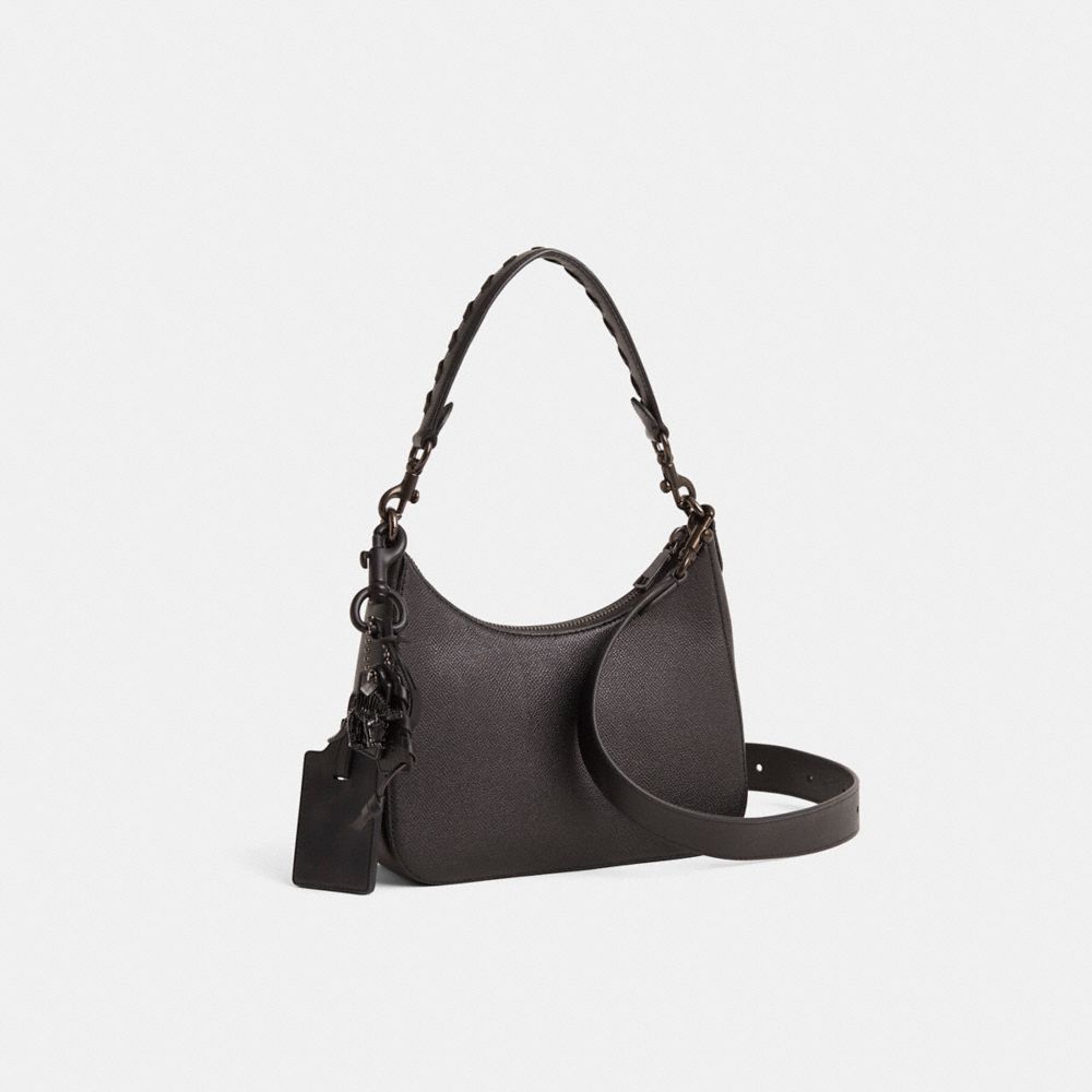 COACH®,Upcrafted Hobo Crossbody Bag,Black,Angle View