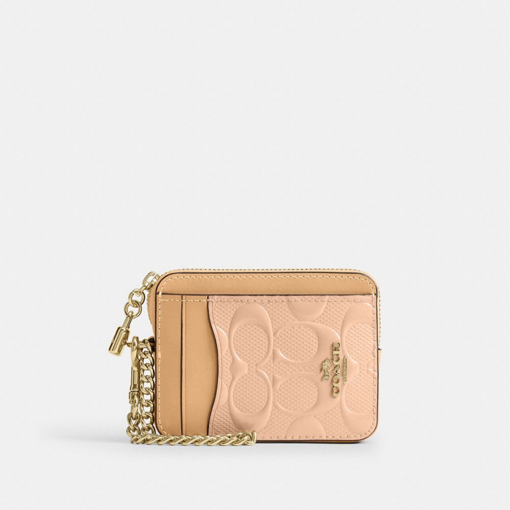 COACH&reg;,Zip Card Case In Signature Leather With Charm,,Front View