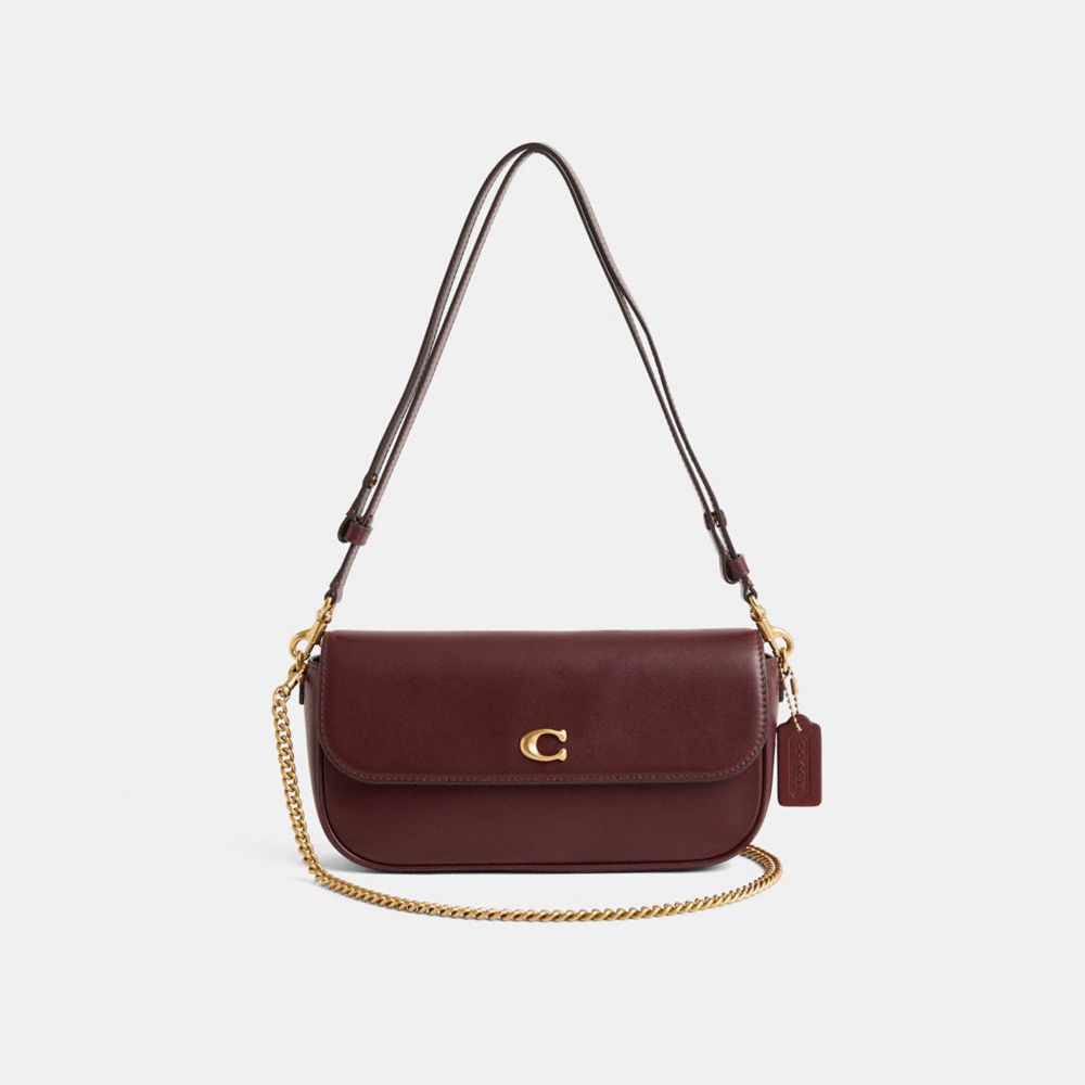 COACH®,Restored Brook Flap Chain Bag,Calfskin Leather,Leather,Shoulder Bag,Metal Material,Pendant,Metal,Sustainable,Adjust...,Maroon,Front View