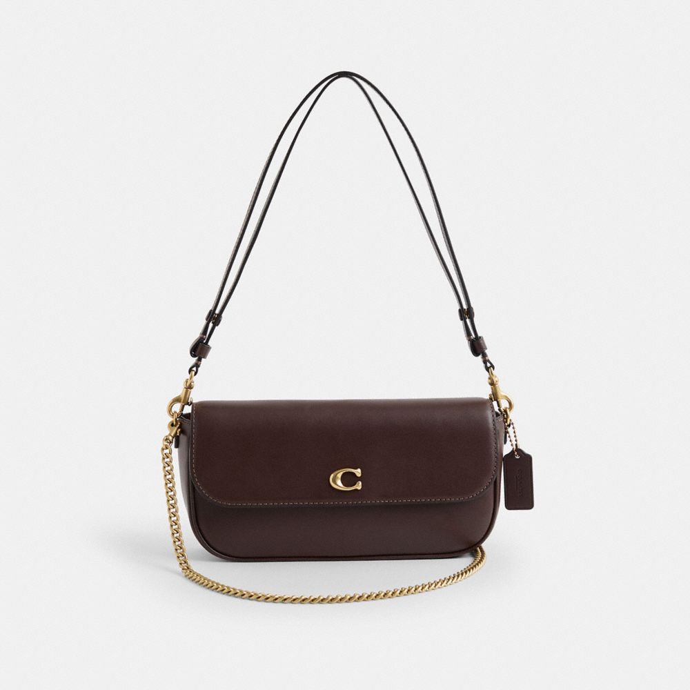 COACH®,Restored Brook Flap Chain Bag,Calfskin Leather,Leather,Shoulder Bag,Metal Material,Pendant,Metal,Sustainable,Adjust...,Brown,Front View