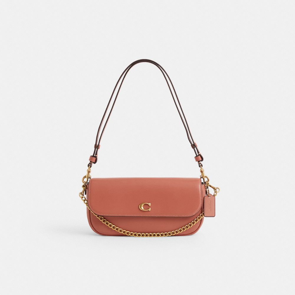 COACH®,Restored Brook Flap Chain Bag,Leather,Calfskin Leather,Shoulder Bag,Metal Material,Metal,Pendant,Adjustable,Sustain...,Red,Front View