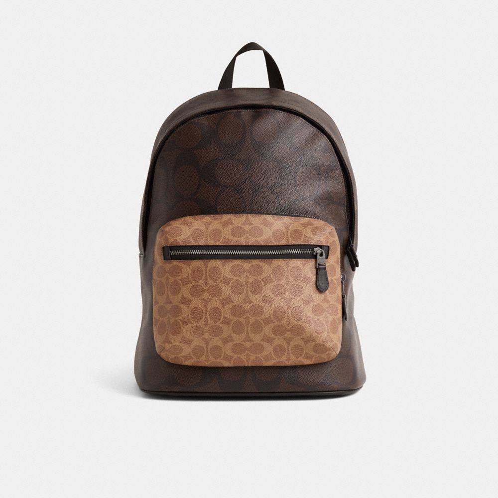 COACH®,Restored West Backpack In Blocked Signature Canvas,,Front View