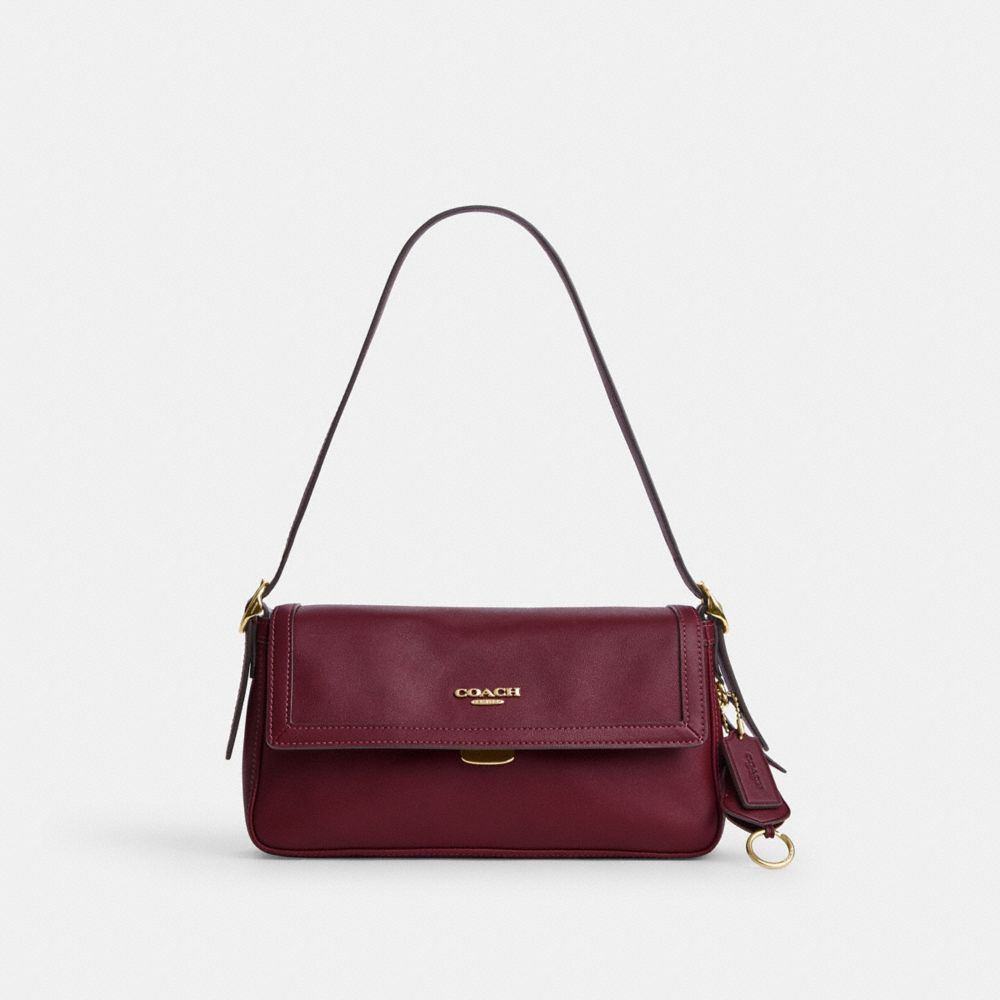 COACH&reg;,Etta Small Flap Shoulder Bag,Recycled Polyester,Shoulder Bag,Logo,2 in 1,Adjustable,Sustainable,Compact,Gold Metal,Cas,,Front View