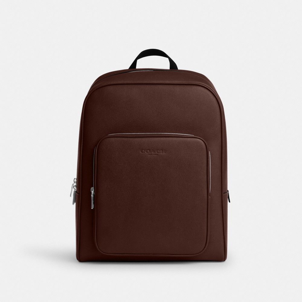 COACH®,Aiden Backpack,Leather,Recycled Polyester,Backpack,Logo,Adjustable,Suitcase Sleeve,Sustainable,Durable Fabric,Silver M,Brown,Front View