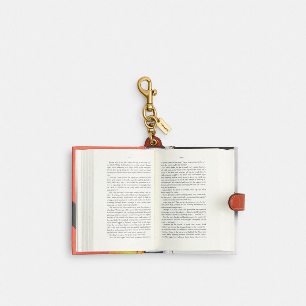 COACH®,I Know Why The Caged Bird Sings By Maya Angelou Book Bag Charm,Leather,Bag Charm,Paper,Metal Material,3D Embellishm...,Red,Inside View,Top View