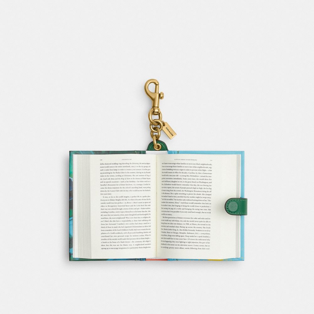 COACH®,Little Fires Everywhere By Celeste Ng Book Bag Charm,Bag Charm,Metal Material,3D Embellishment,Color Block,Logo,Multi Color,Inside View,Top View