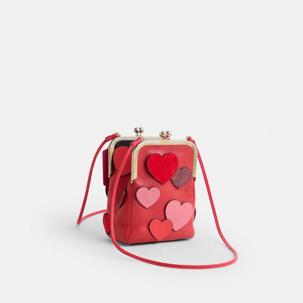 COACH®,Upcrafted Vintage Cashin Carry Small Double Header Bag,Red,Angle View