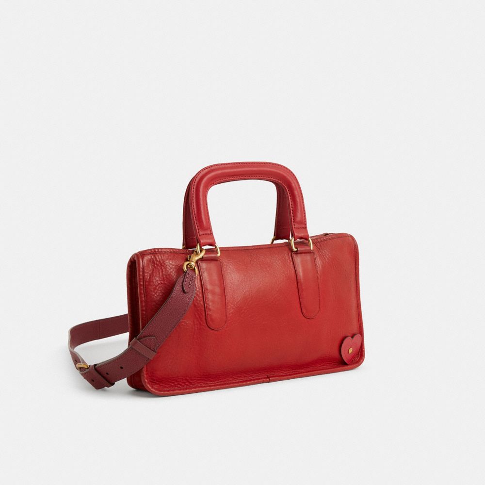 COACH®,Upcrafted Vintage Compact Slim Satchel,Red,Angle View
