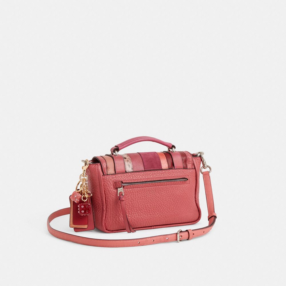COACH®,Upcrafted Mini Brooklyn Messenger,Lining Polyester,Snakeskin,Leather,Satchel,Mixed Media,Adjustable,Sustainable,Gol...,Pink,Angle View