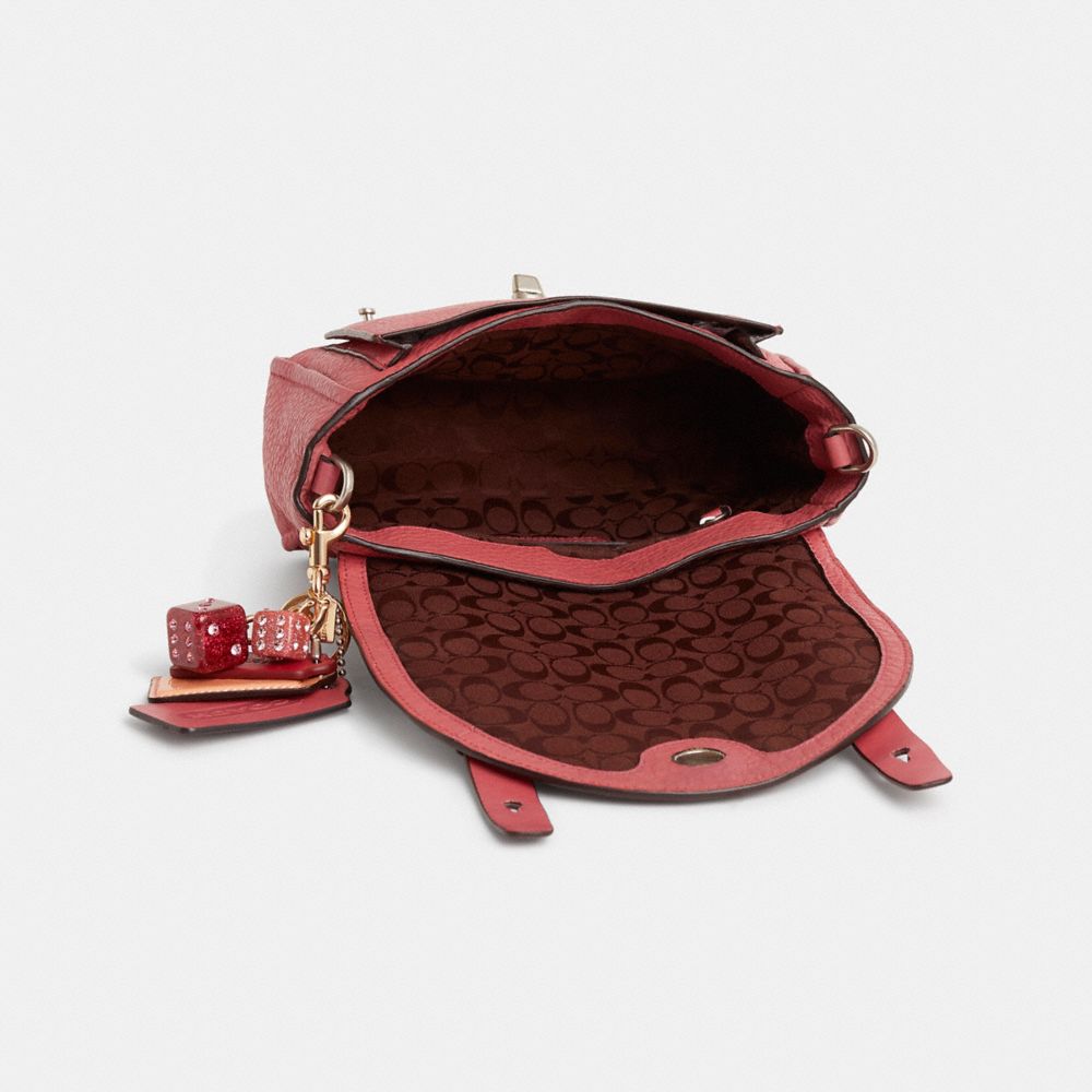 COACH®,Upcrafted Mini Brooklyn Messenger,Lining Polyester,Snakeskin,Leather,Satchel,Mixed Media,Adjustable,Sustainable,Gol...,Pink,Inside View,Top View