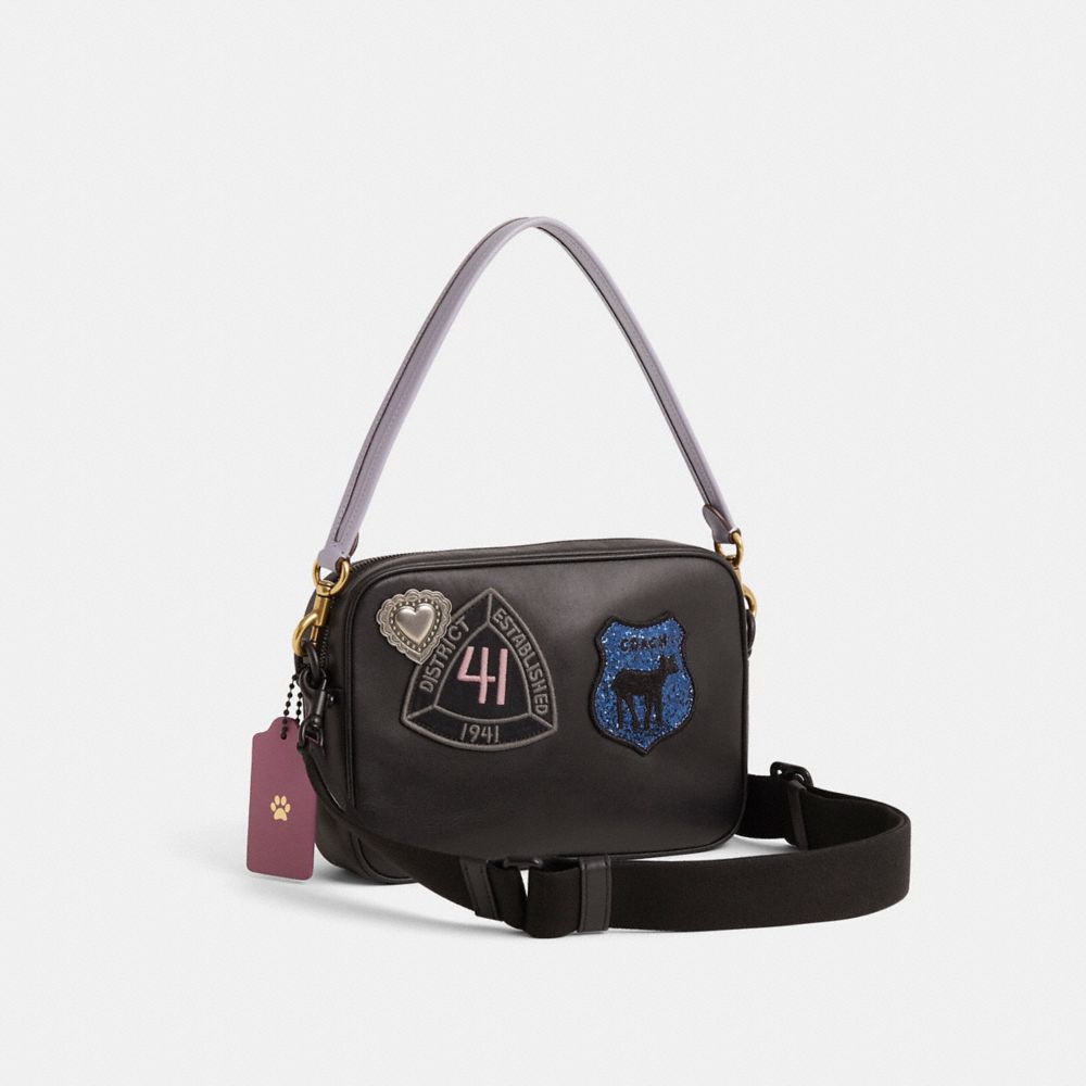 COACH®,Upcrafted Charter Flap Crossbody Bag 24,Black,Angle View