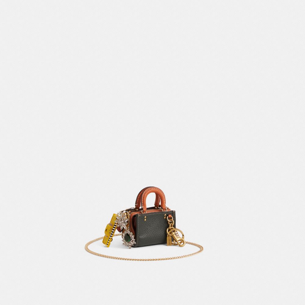 COACH®,Upcrafted Rogue Charm Mini Bag,Black,Green,Angle View