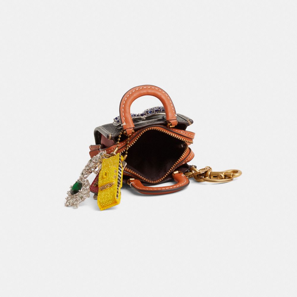 COACH®,Upcrafted Rogue Charm Mini Bag,Black,Green,Inside View,Top View