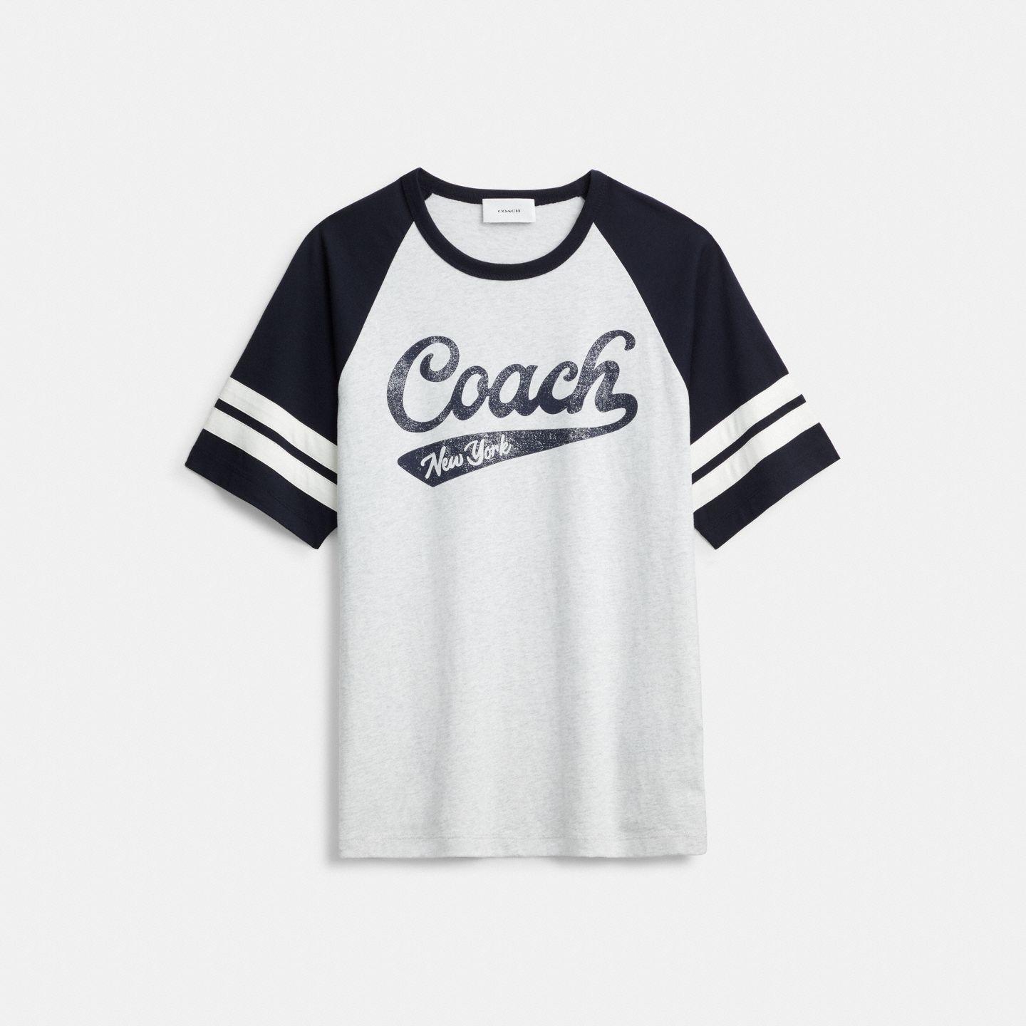 Мужские футболки Coach Sporty Script Raglan Crewneck T-Shirt In Organic Cotton, цвет: Тёмно-синий разноцветный — фото 1