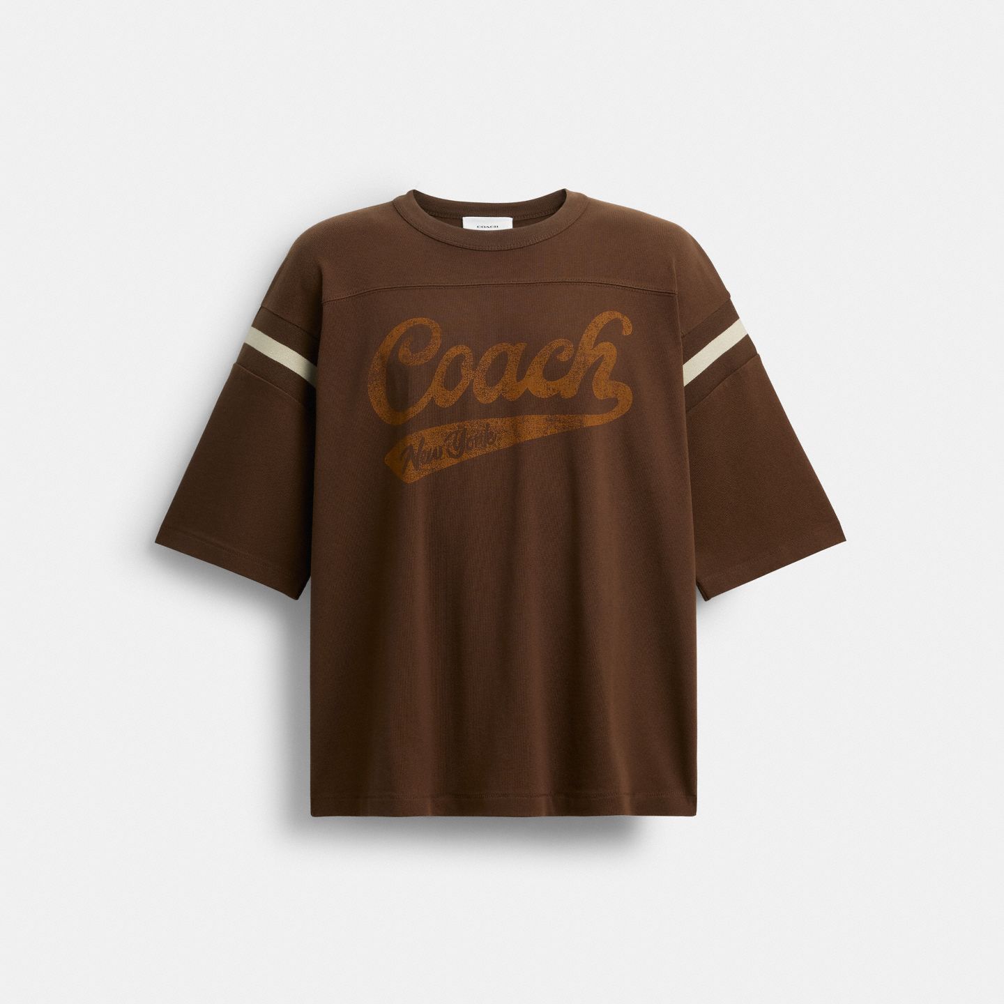 Мужские футболки Coach Sporty Script Crewneck T-Shirt In Organic Cotton, цвет: Коричневый — фото 1