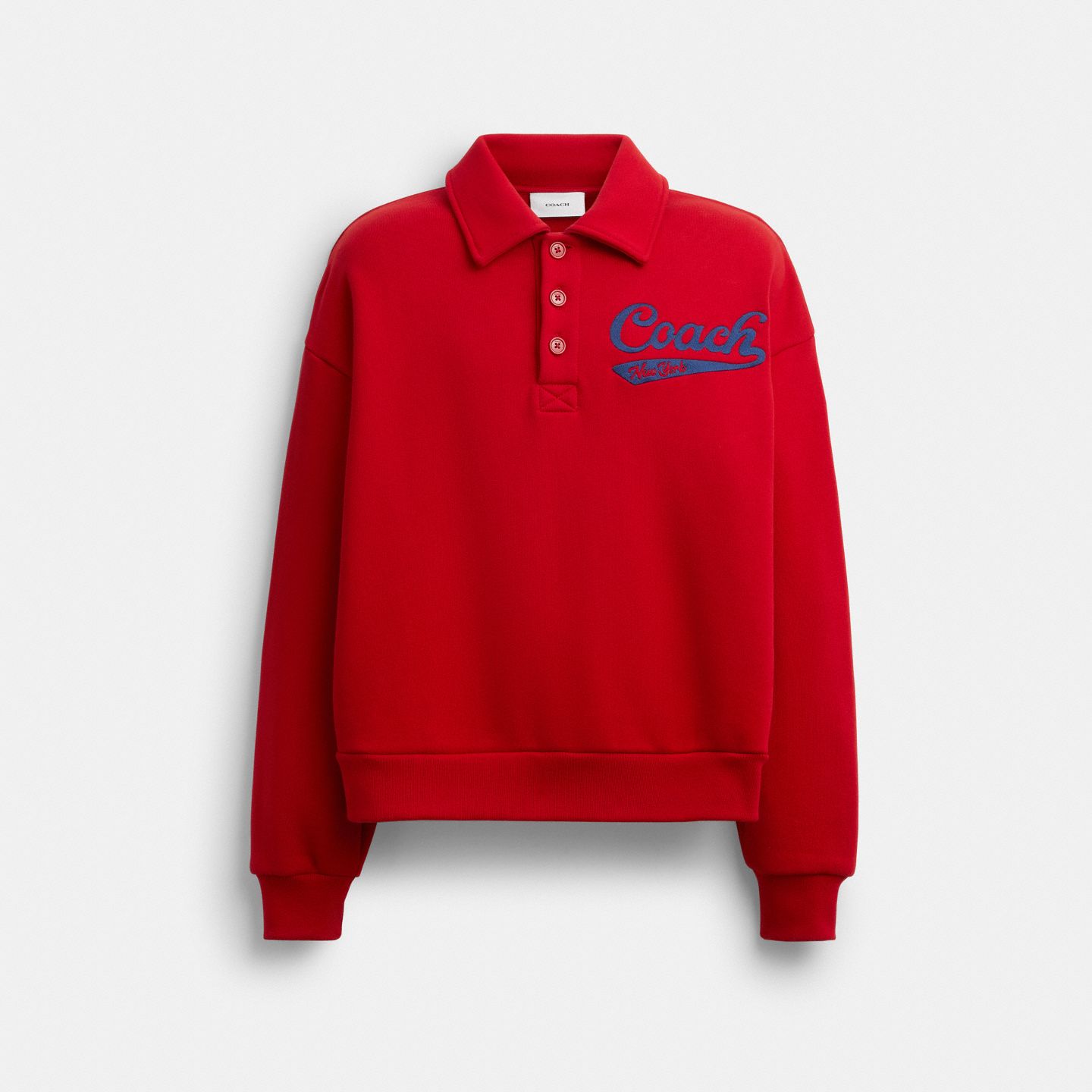 Мужская толстовка Coach Sporty Script Long Sleeve Relaxed Polo Sweatshirt, цвет: Красный — фото 1