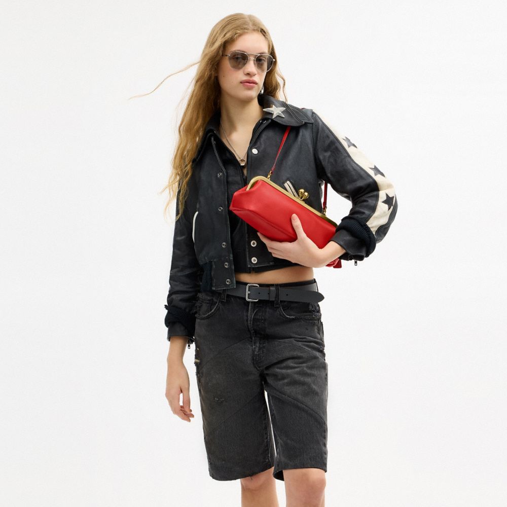 COACH®,Buy Now Kisslock Frame Bag 30,Leather,Clutch,Metal Material,Pendant,Adjustable,Brass,Day Party,Red,Detail View