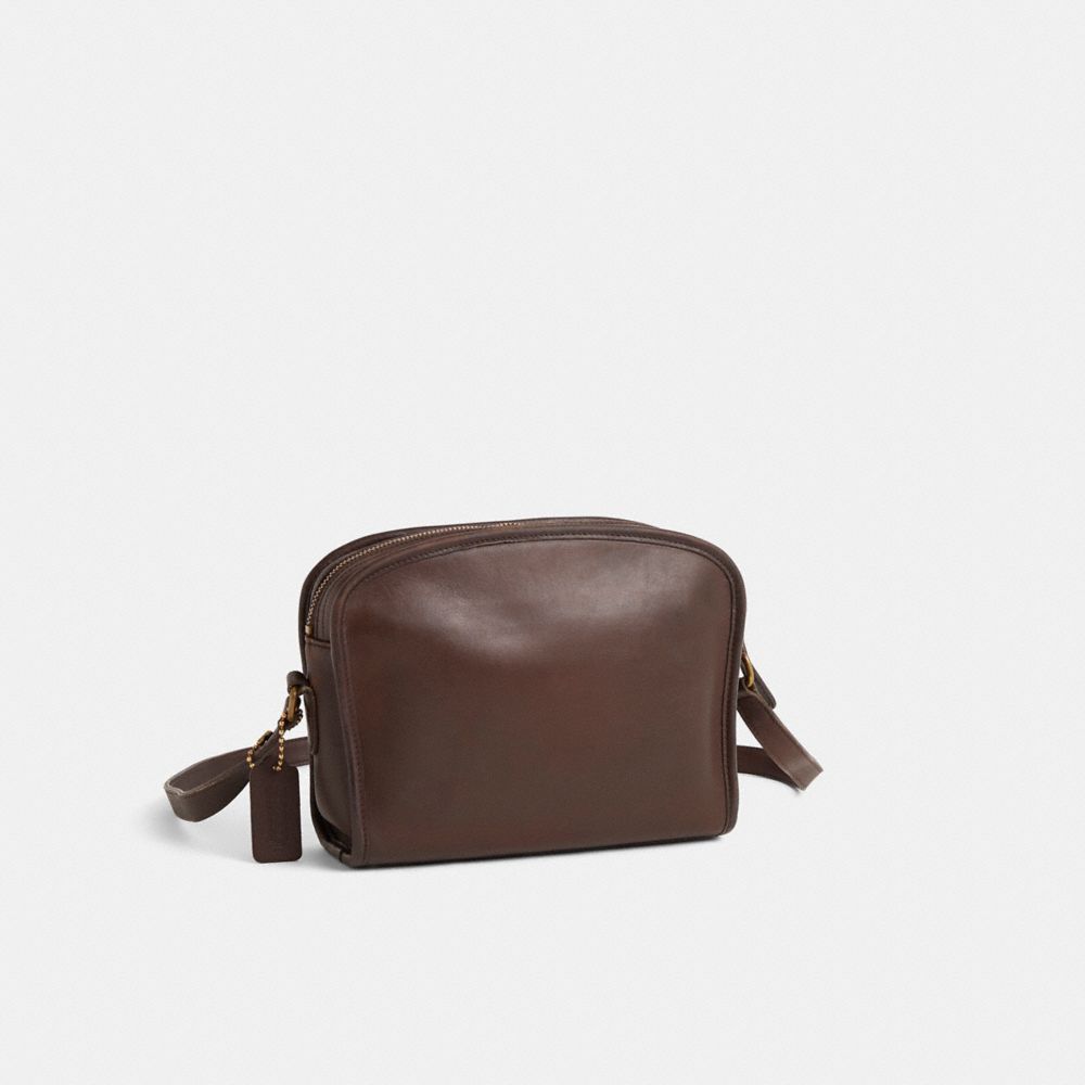 COACH®,Vintage Metropolis Zip Bag,Leather,Crossbody,Metal Material,Pendant,Lined,Adjustable,Gold Metal,Casual,Brown,Angle View