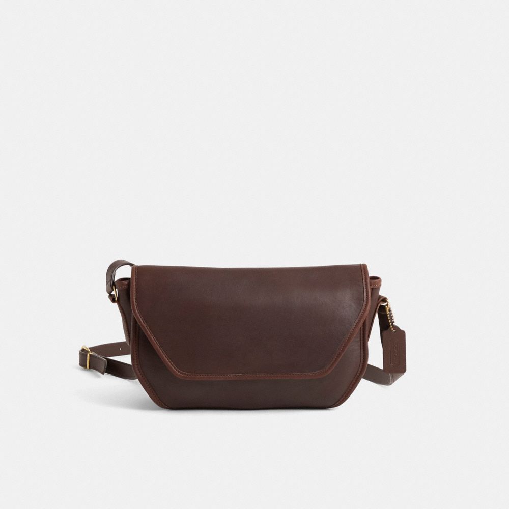 COACH®,Vintage Vista Bag,Leather,Crossbody,Metal Material,Pendant,Lined,Sustainable,Adjustable,Gold Metal,Casual,Brown,Front View