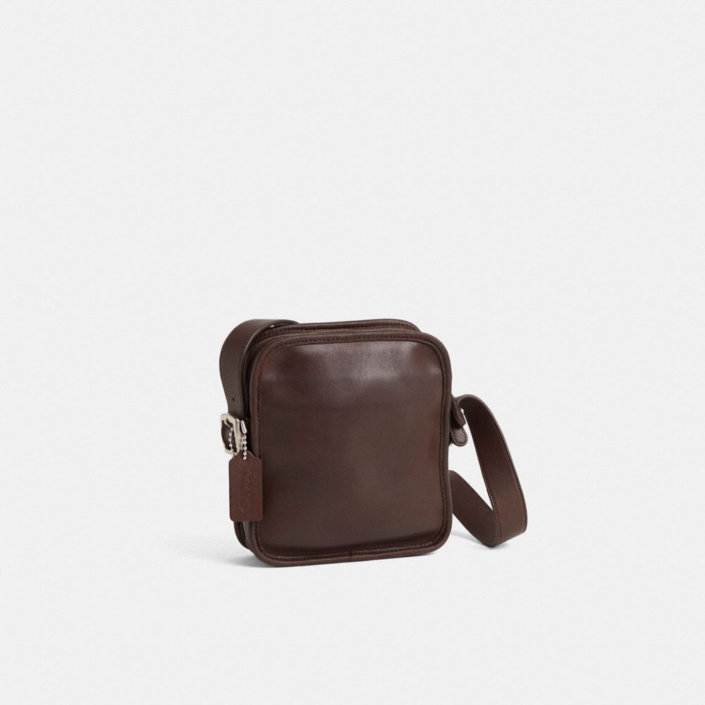 COACH®,Vintage Classic Camera Zip Bag,Leather,Crossbody,Pendant,Adjustable,Silver Metal,Casual,Brown,Angle View