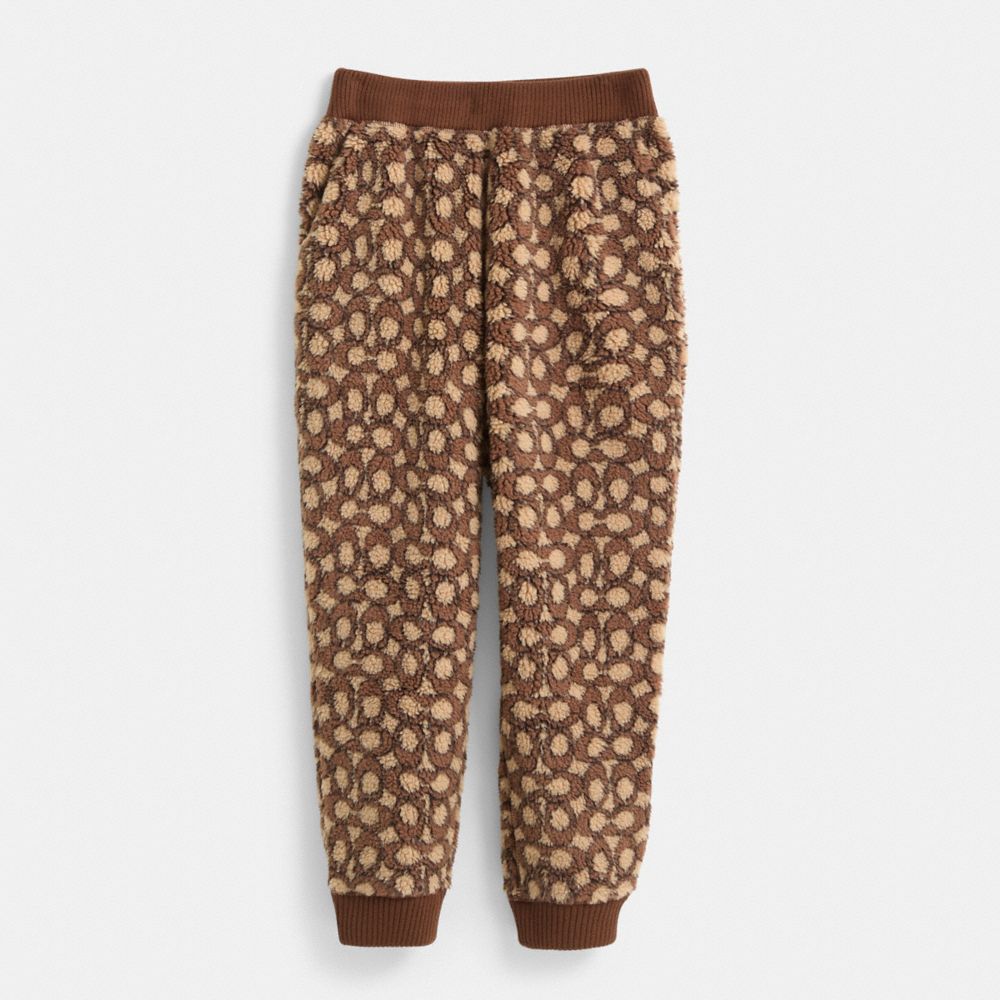 COACH®,Restored Signature Sherpa Joggers,Acrylic,Wool,Polyester,Polyamide,Jogger,Logo,Eco-Friendly,Casual,Brown,Front View
