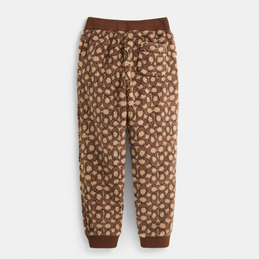 COACH®,Restored Signature Sherpa Joggers,Acrylic,Wool,Polyester,Polyamide,Jogger,Logo,Eco-Friendly,Casual,Brown,Back View