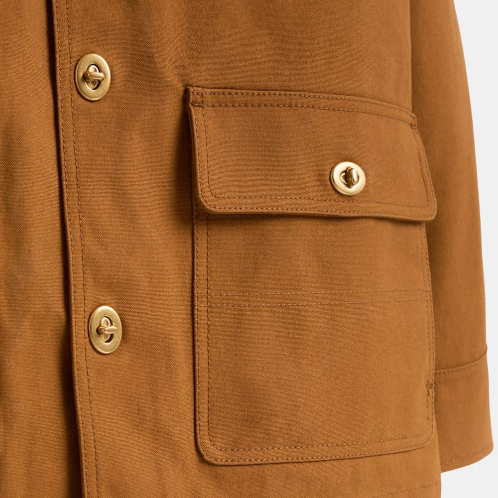 COACH®,Restored Canvas Bonnie Cashin Chore Coat,Cotton,Shirt Jacket,Button,Mixed Media,Eco-Friendly,Casual,Brown,Scale View