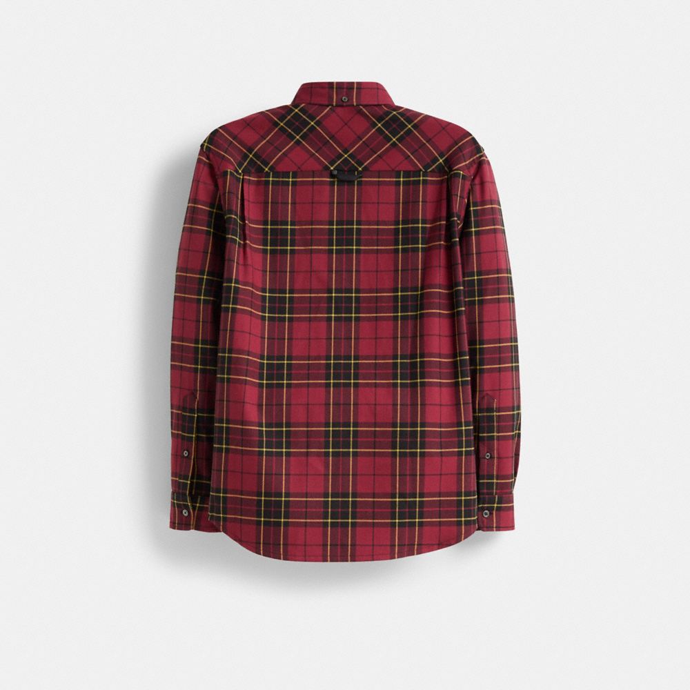 COACH®,Restored Relaxed Button Up Shirt,Wool,Polyester,Button Down,Eco-Friendly,Casual,Multi Color,Back View