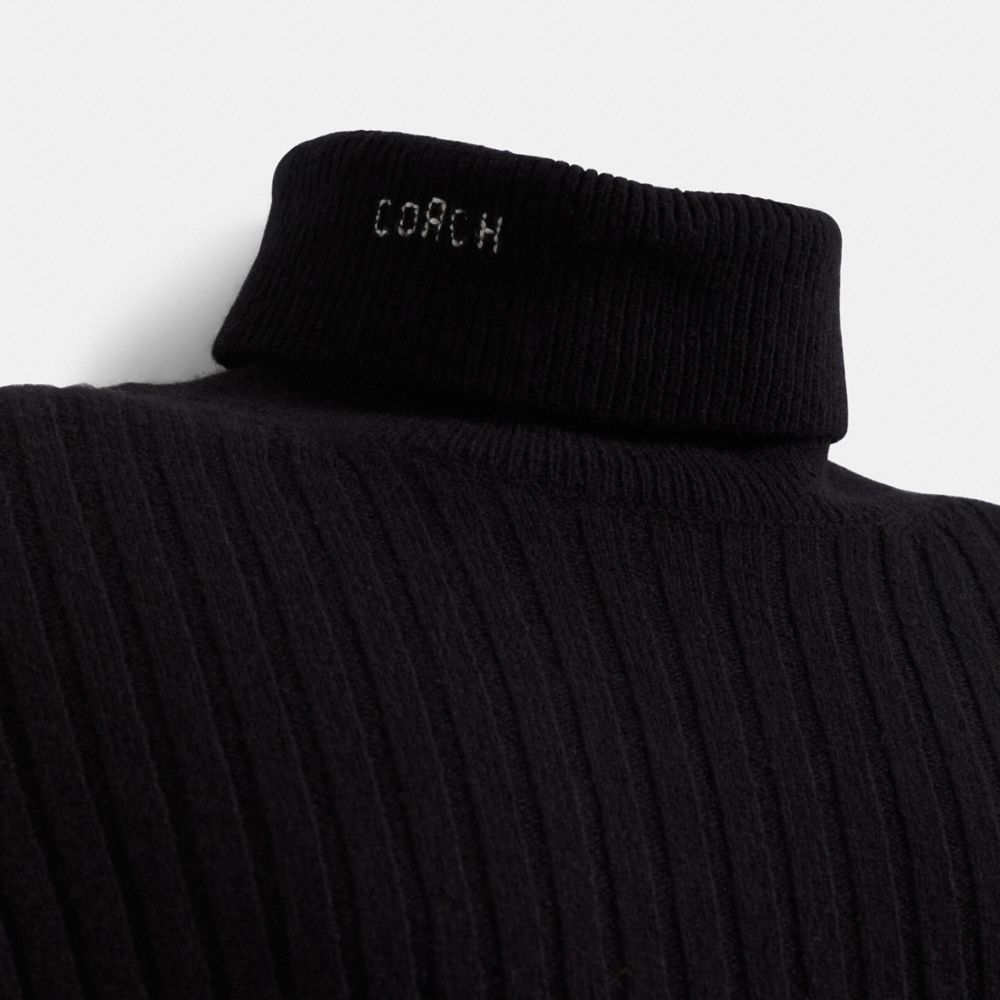 COACH®,Restored Turtleneck,Polyamide,Knit,Wool,Sweater,Pullover,Ribbed,Casual,Black,Scale View