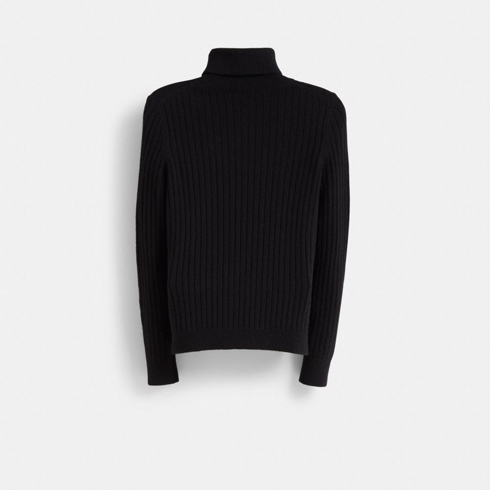 COACH®,Restored Turtleneck,Polyamide,Knit,Wool,Sweater,Pullover,Ribbed,Casual,Black,Back View