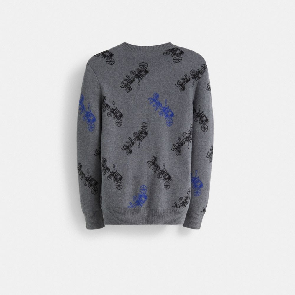COACH®,Restored Horse And Carriage V-Neck Sweater,Wool,Pullover,Sweater,Logo,Casual,Gray,Back View
