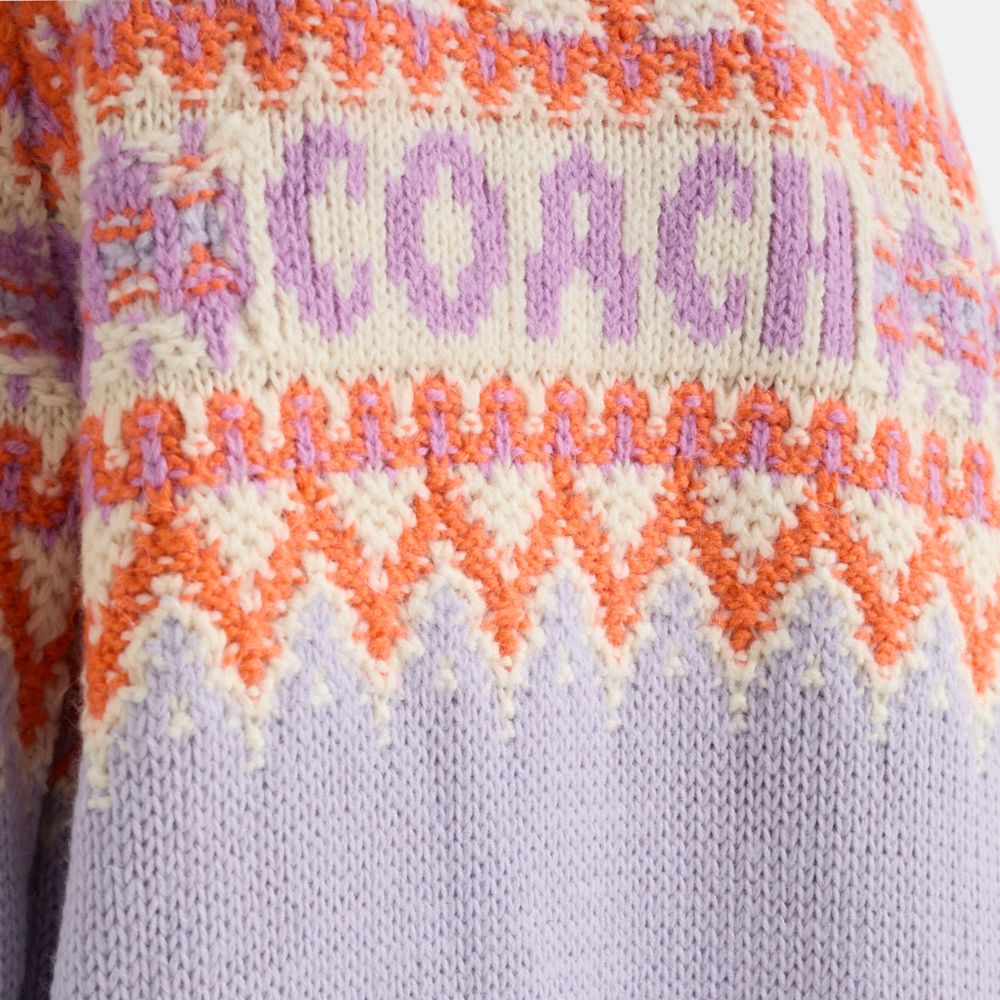 COACH®,Restored Fair Isle Ski Sweater,Wool,Alpaca,Pullover,Sweater,Pattern,Logo,Casual,Lavender,Scale View