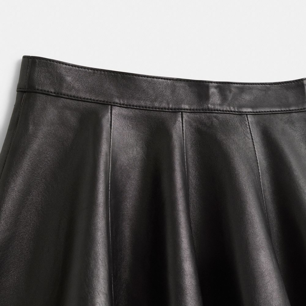 COACH®,Restored Leather Cheerleader Skirt,Polyester,Leather,Lambskin,Viscose,A-Line,Eco-Friendly,Lined,Day Party,Black,Scale View