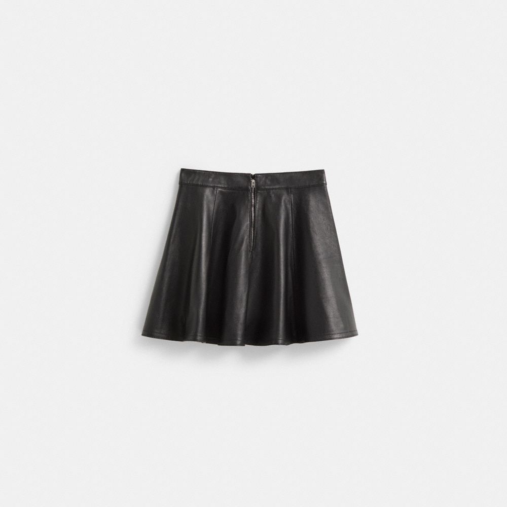 COACH®,Restored Leather Cheerleader Skirt,Polyester,Leather,Lambskin,Viscose,A-Line,Eco-Friendly,Lined,Day Party,Black,Back View