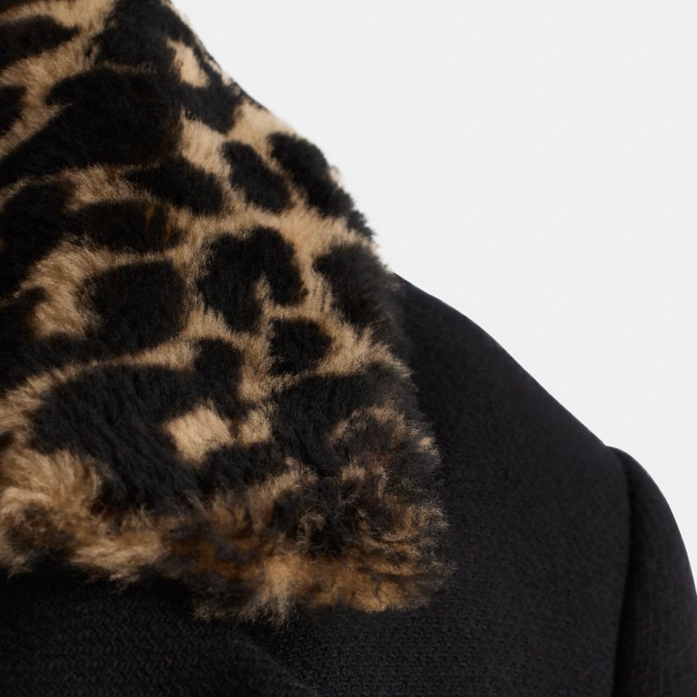 COACH®,Restored Wool Coat With Shearling Collar,Black,Scale View