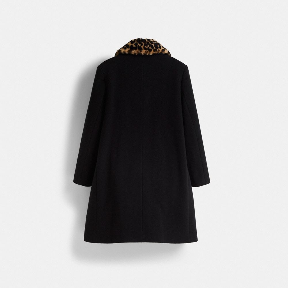 COACH®,Restored Wool Coat With Shearling Collar,Black,Back View