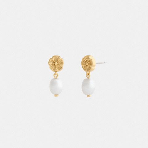 Coach Tea Rose Pearl Drop Earrings