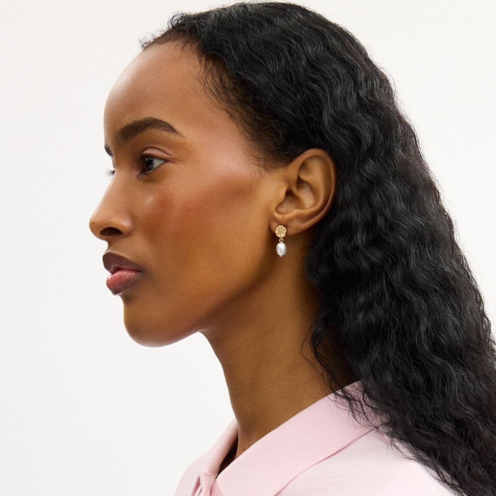 Coach Tea Rose Pearl Drop Earrings — фото 2