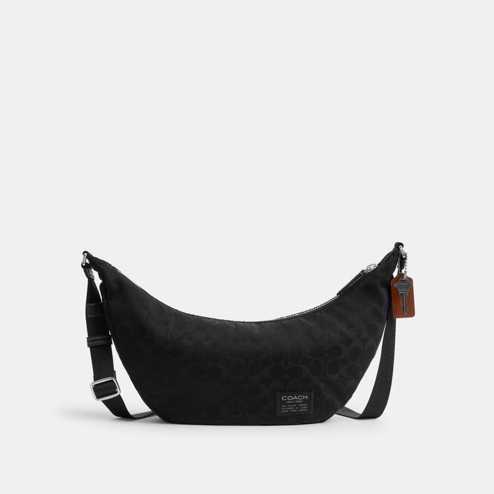 COACH®,Borsa a Tracolla Leon in Nylon Jacquard Signature,Grande,Nero,Front View