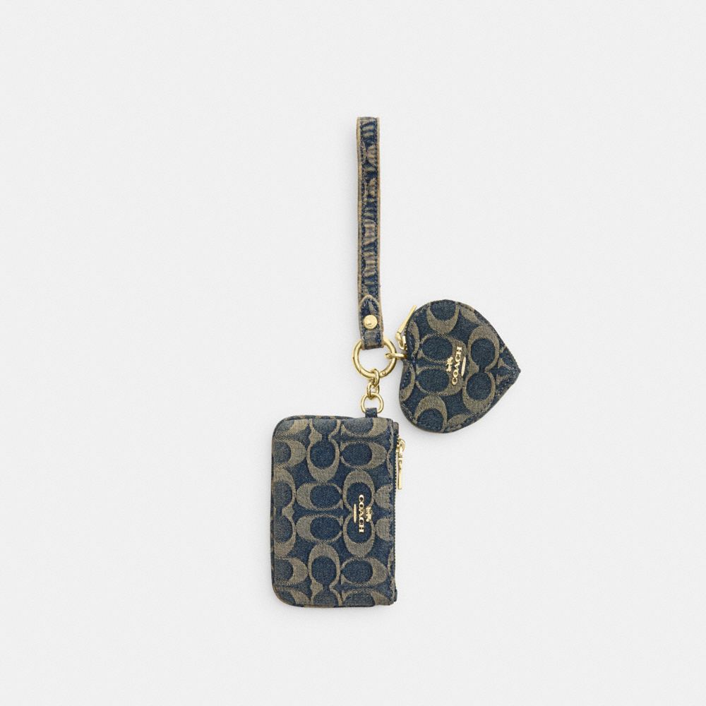 COACH®,Pochette à Bracelet et Porte-Cœur en Denim Coton Régénéré Signature,,Front View