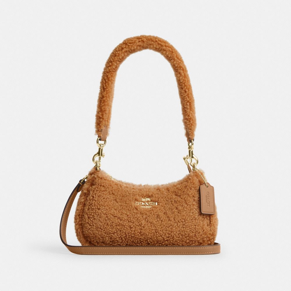 COACH®,Borsa Mini Tracolla Teri in Shearling,Oro/Naturale,Front View