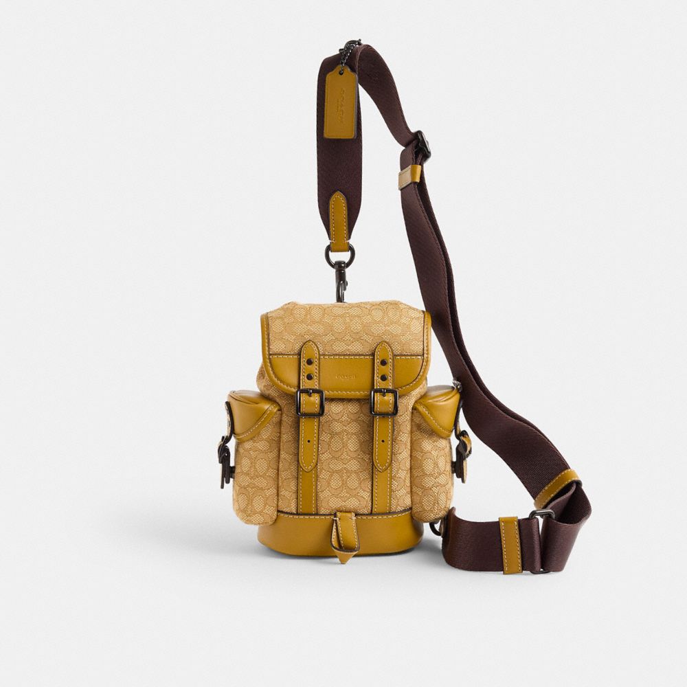 COACH®,Restored Hitch Backpack 13 In Micro Signature Jacquard,Beige,Front View