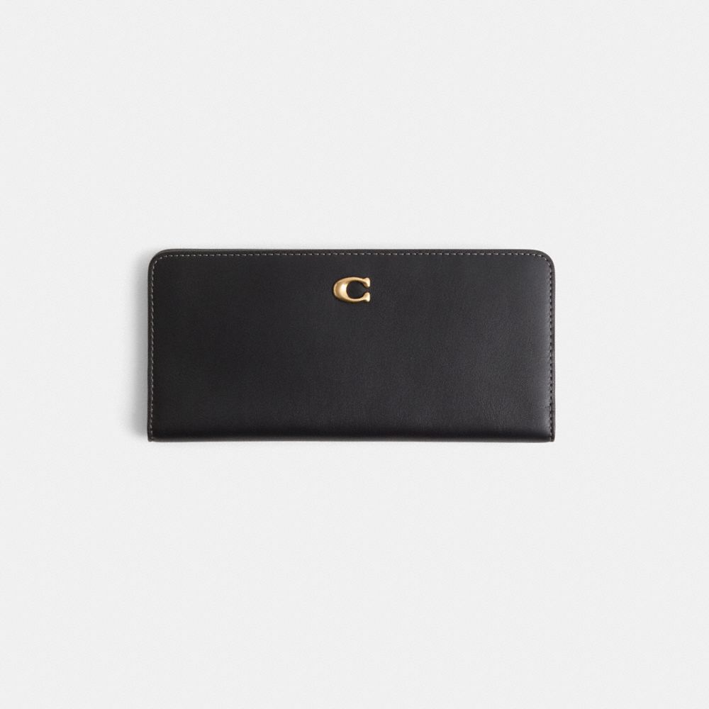 COACH®,Restored Essential Slim Wallet,Leather,Calfskin Leather,Clutch,Logo,Sustainable,Casual,Black,Front View