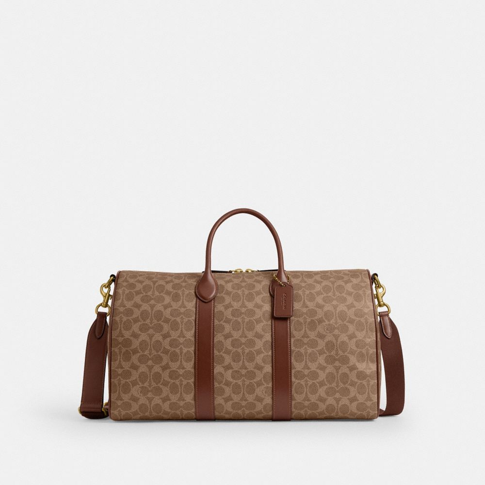 COACH®,Compass Bag 45 In Signature UpcraftedLeather,Synthetic,Leather,Cotton,Duffle Bag,Faux Leather,Logo,Sustainable,Adjusta,Brown,Front View