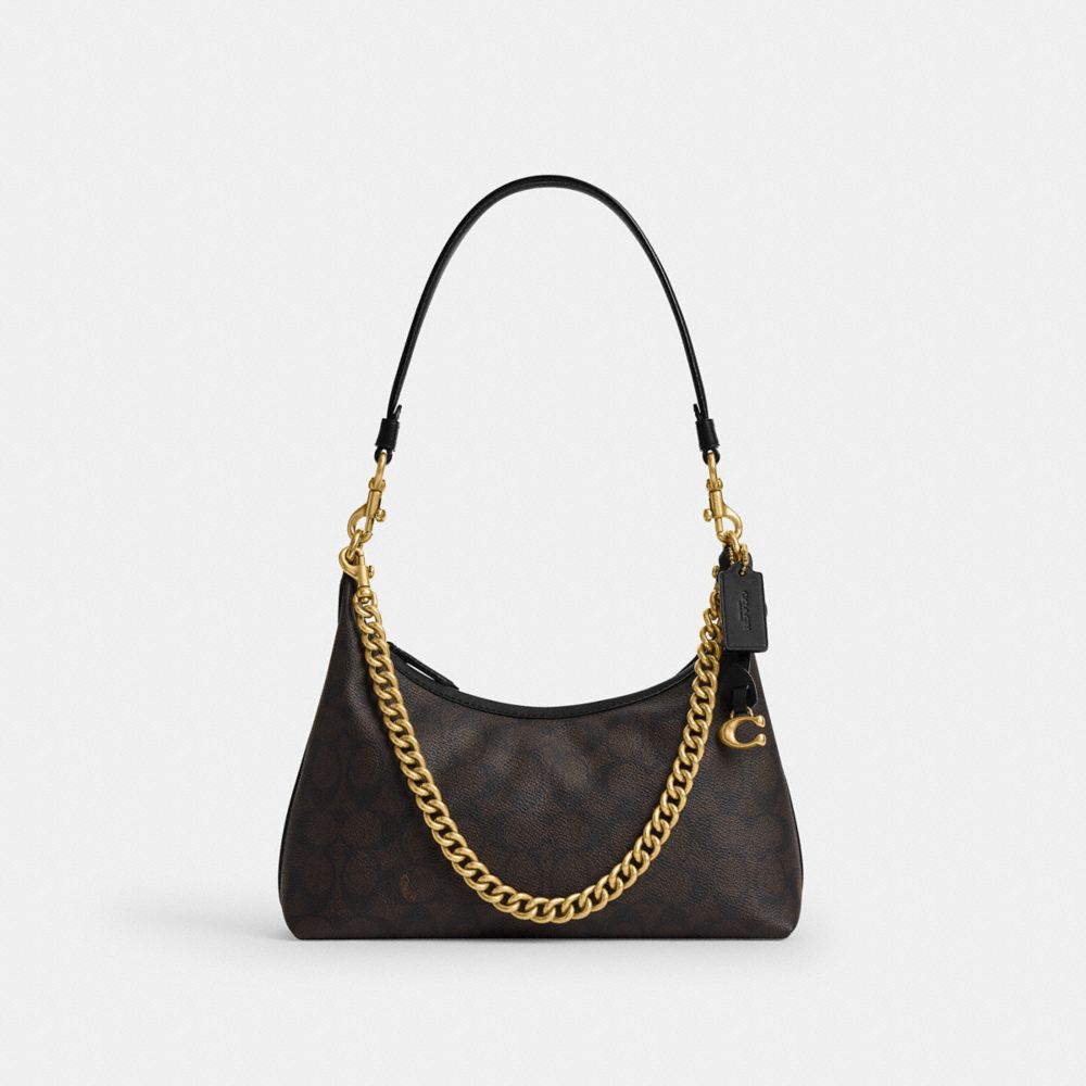 COACH®,Bolso de Hombro Juliet 25 en Piel Upcrafted Signature,Mediana,Laiton/Noir Noyer,Front View