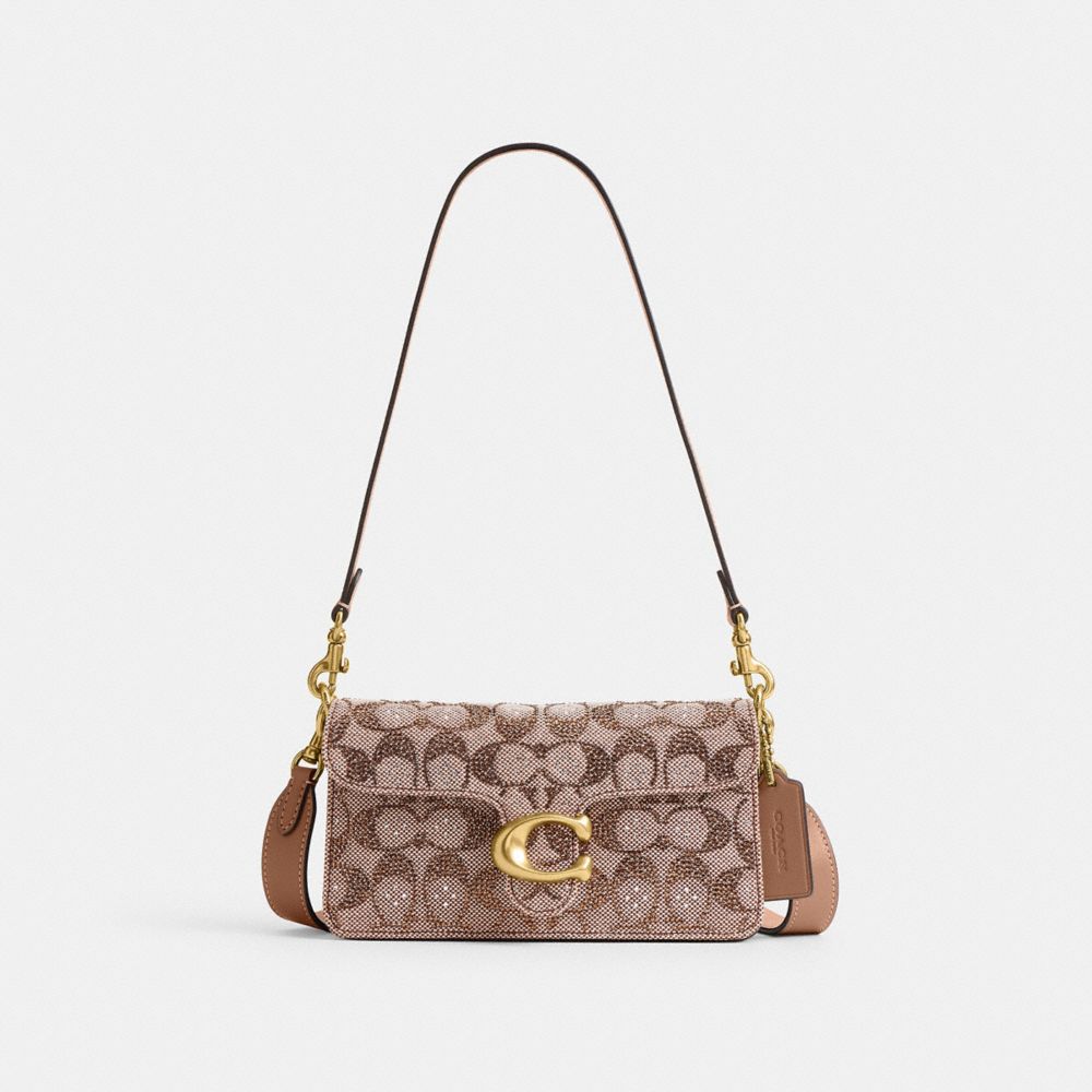 COACH®,Soft Tabby Borsa a Spalla 20 In Jacquard Signature Cristallo,Mini,Ottone/Fungo,Front View